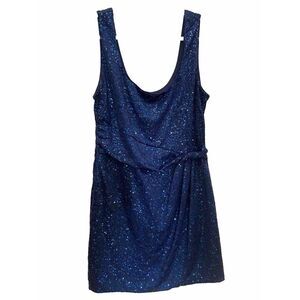 Love Reign Women's L Blue Sequin Mini‎ Dress Tank Ruching Slimming Party Cruise